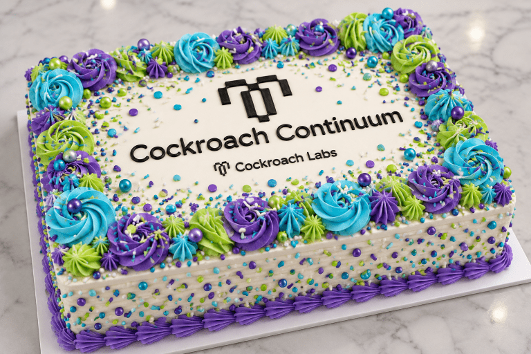 The original AI-generated concept image supplied by Cockroach Labs, used as the starting reference for the cake's design.